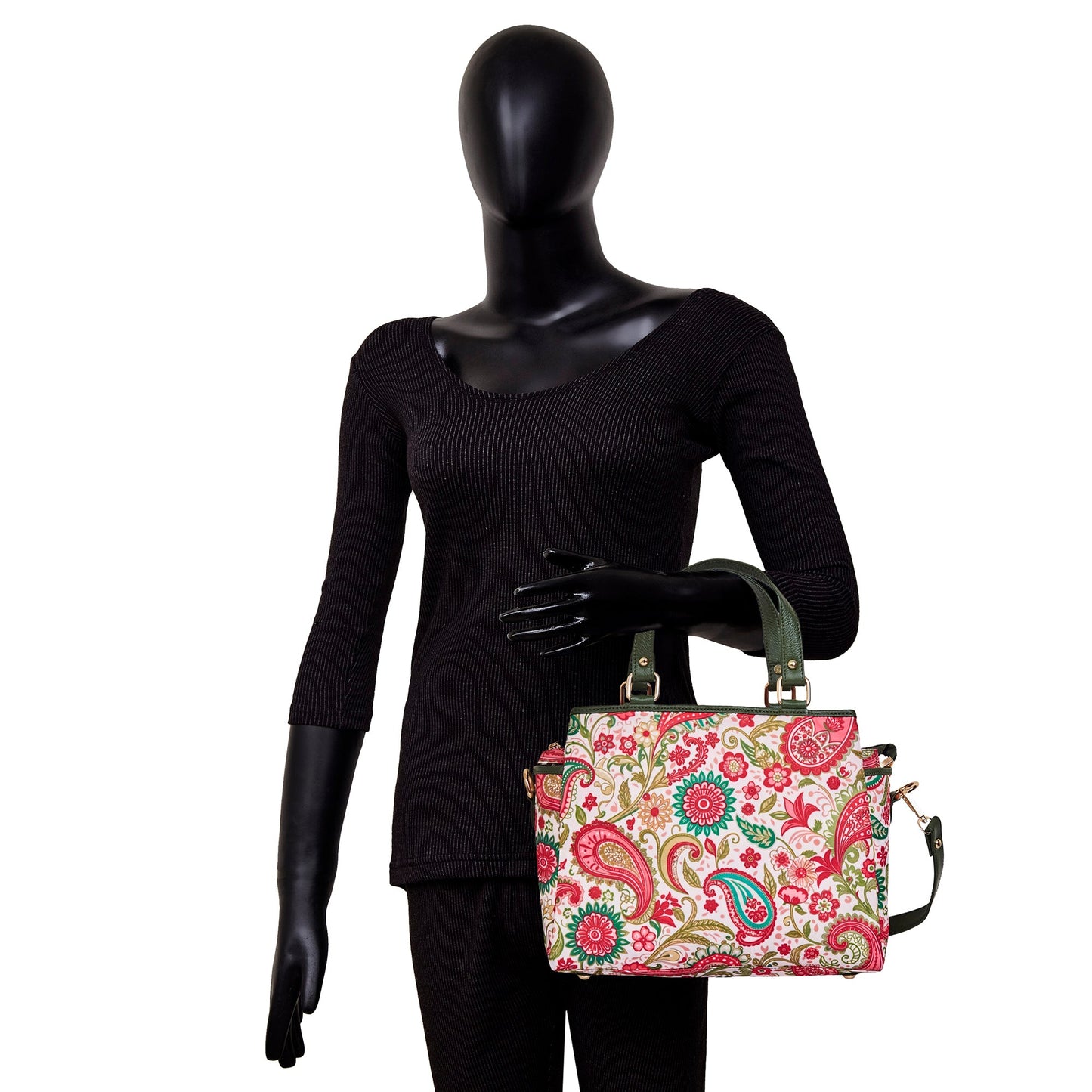 Wholesale Women Paisley Satchel Bag - Fabric with Leather Trim Style