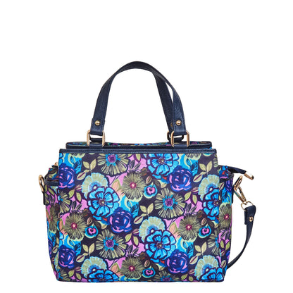 Wholesale Women Botanical Satchel Bag - Fabric with Leather Trim