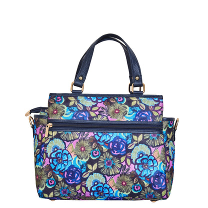 Wholesale Women Botanical Satchel Bag - Fabric with Leather Trim