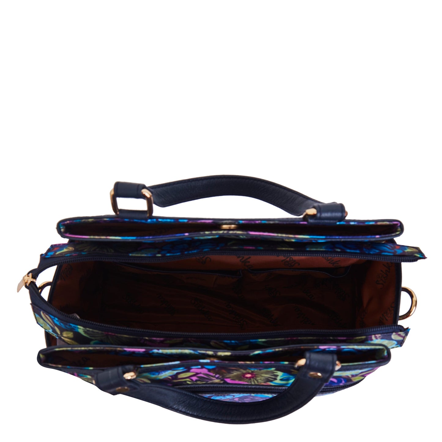 Wholesale Women Botanical Satchel Bag - Fabric with Leather Trim
