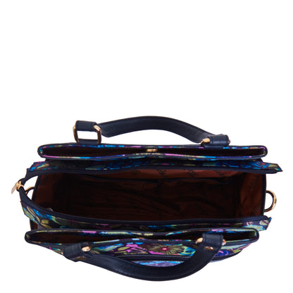 Wholesale Women Botanical Satchel Bag - Fabric with Leather Trim