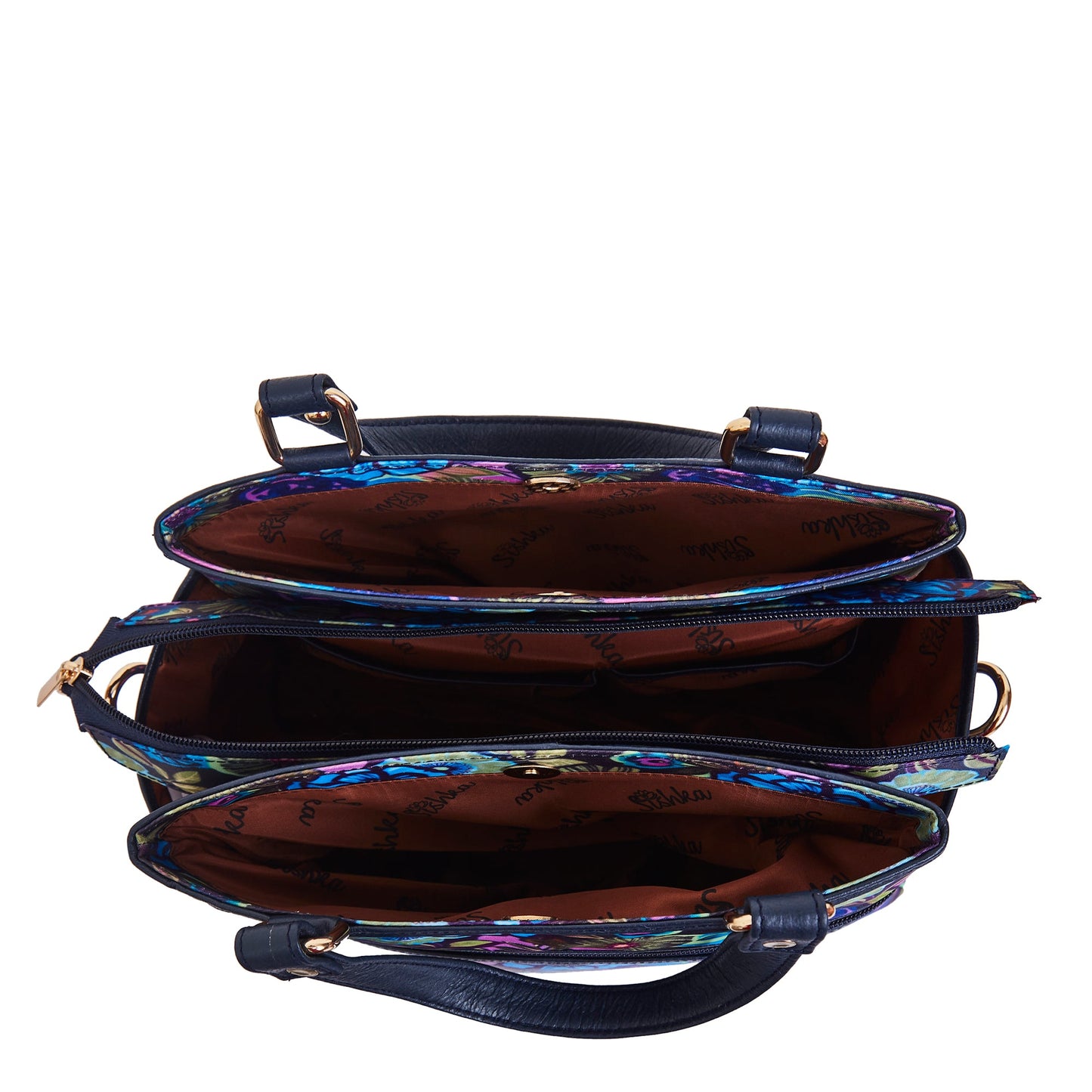Wholesale Women Botanical Satchel Bag - Fabric with Leather Trim