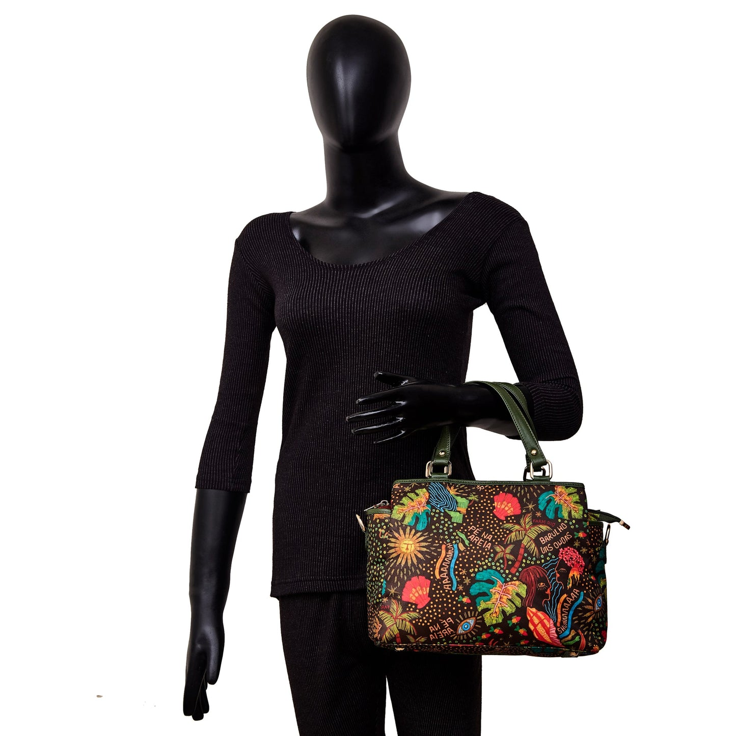 Wholesale Women Coastal Satchel Bag - Fabric with Leather Trim Style