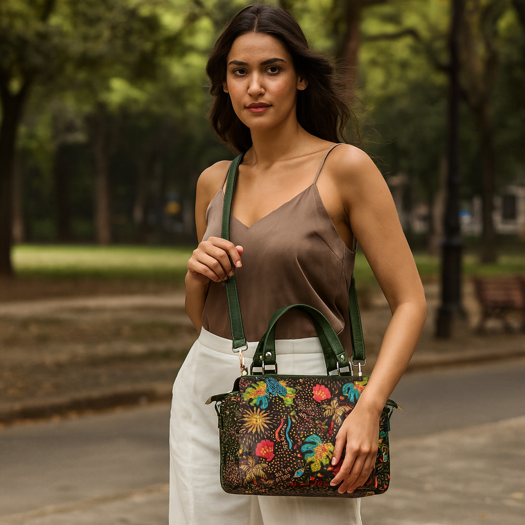 Wholesale Women Coastal Satchel Bag - Fabric with Leather Trim Style
