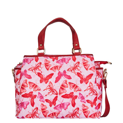 Wholesale Women Butterfly Satchel Fabric Bag - Fabric with Leather Trim