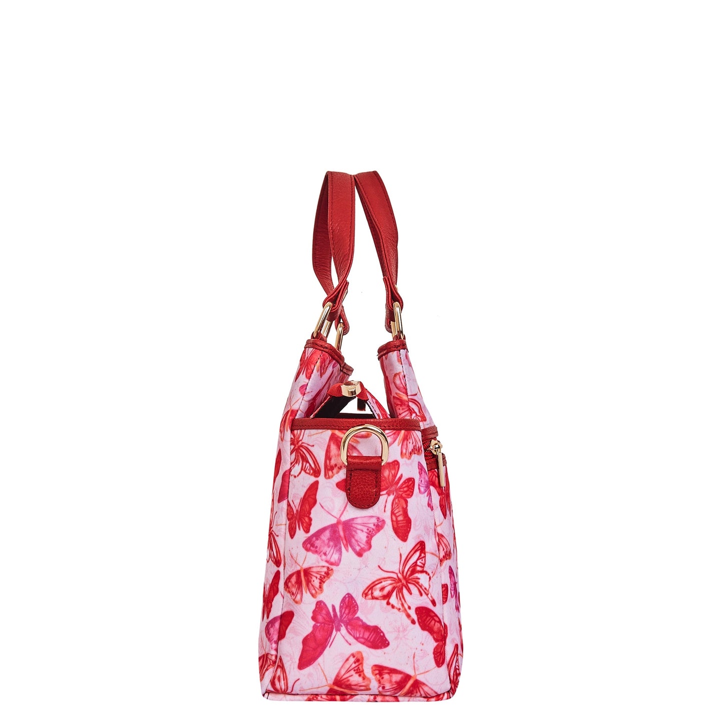 Wholesale Women Butterfly Satchel Fabric Bag - Fabric with Leather Trim