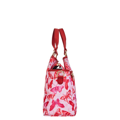 Wholesale Women Butterfly Satchel Fabric Bag - Fabric with Leather Trim