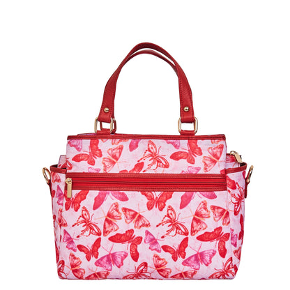 Wholesale Women Butterfly Satchel Fabric Bag - Fabric with Leather Trim
