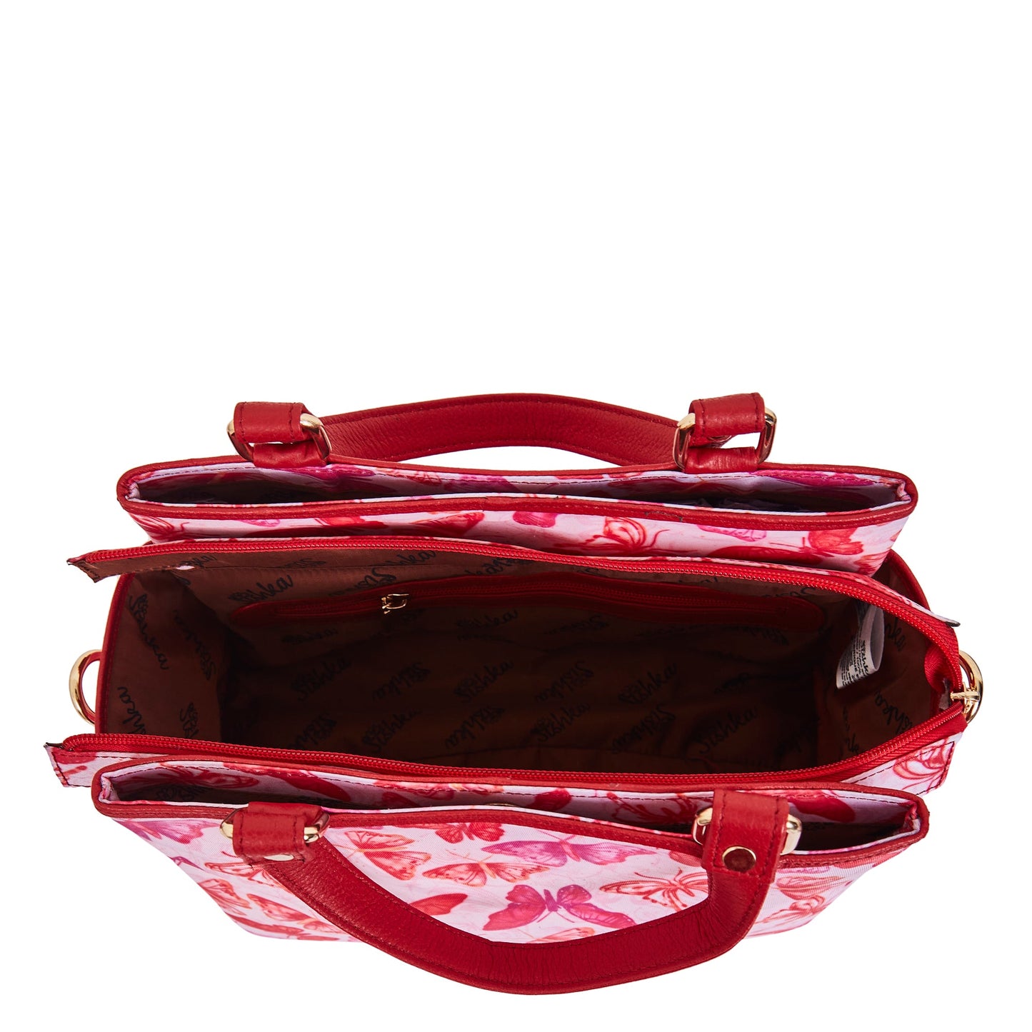 Wholesale Women Butterfly Satchel Fabric Bag - Fabric with Leather Trim