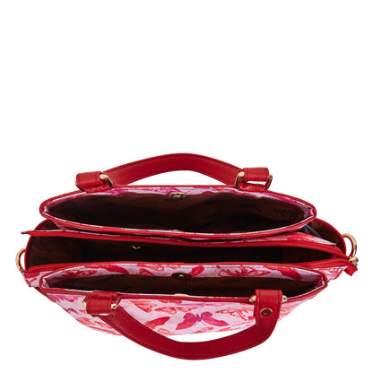 Wholesale Women Butterfly Satchel Fabric Bag - Fabric with Leather Trim