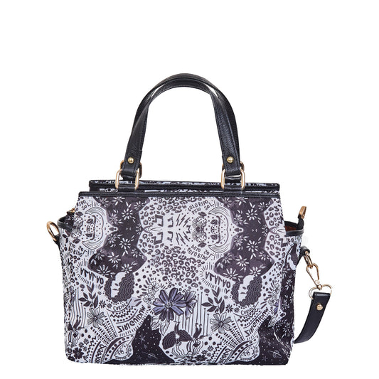 Wholesale Women Monochrome Satchel Fabric Bag - Fabric with Leather Trim