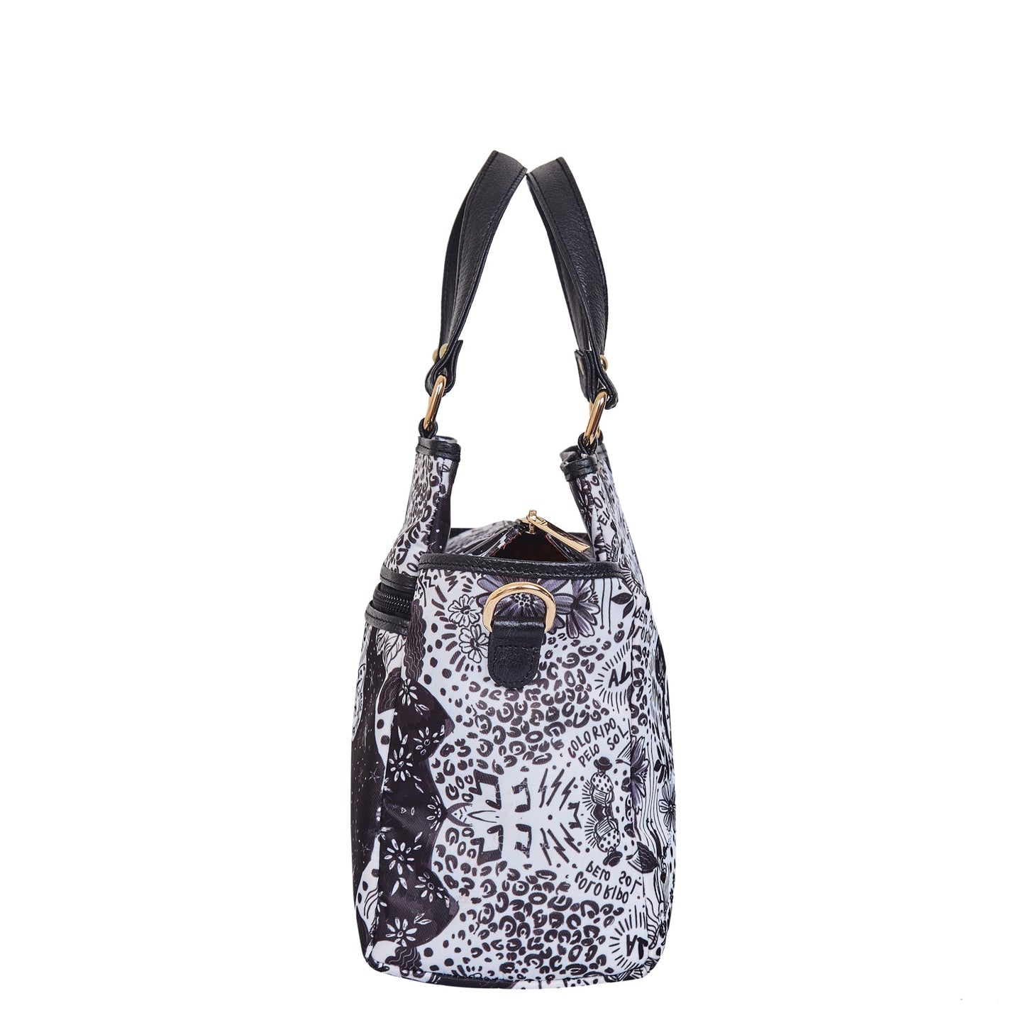 Wholesale Women Monochrome Satchel Fabric Bag - Fabric with Leather Trim