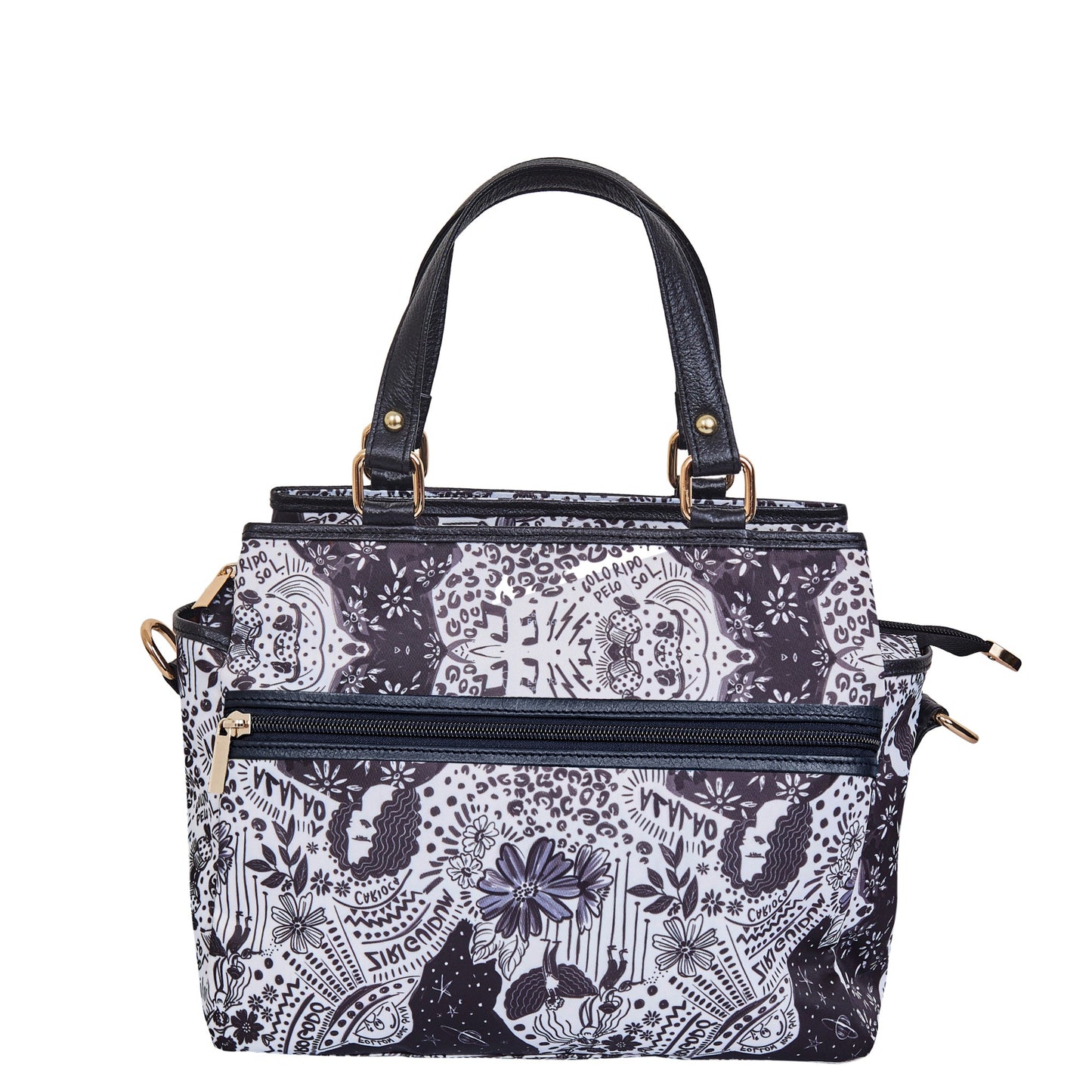 Wholesale Women Monochrome Satchel Fabric Bag - Fabric with Leather Trim