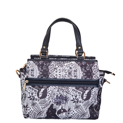 Wholesale Women Monochrome Satchel Fabric Bag - Fabric with Leather Trim