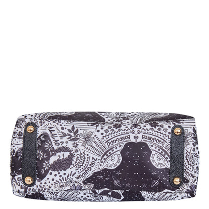 Wholesale Women Monochrome Satchel Fabric Bag - Fabric with Leather Trim