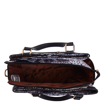 Wholesale Women Monochrome Satchel Fabric Bag - Fabric with Leather Trim