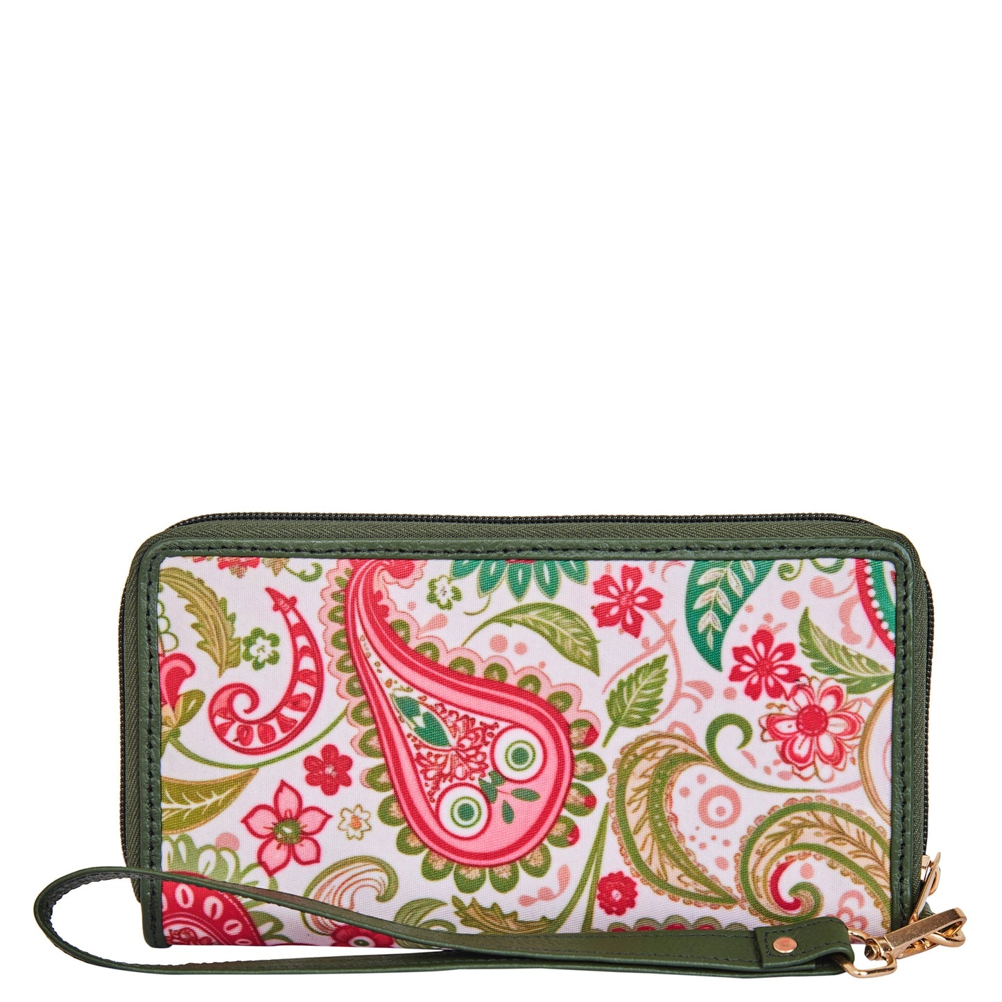 Wholesale Women's Paisley Wristlet Wallet - Fabric with Leather Trim