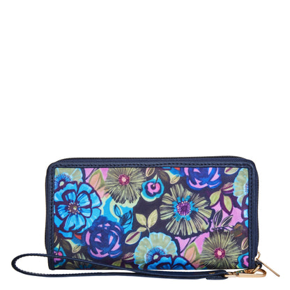 Wholesale Women Floral Wristlet Wallet - Fabric with Leather Trim