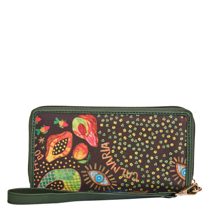 Wholesale Women Coastal Wristlet Wallet - Fabric with Leather Trim