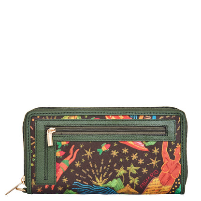 Wholesale Women Coastal Wristlet Wallet - Fabric with Leather Trim
