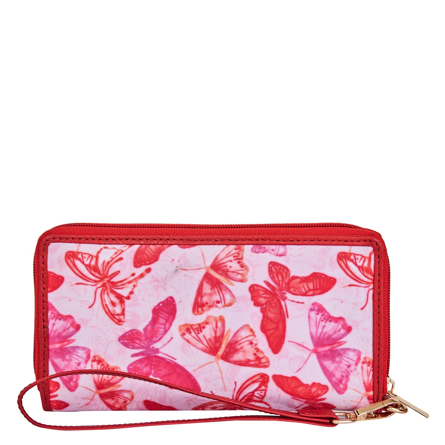 Wholesale Women Butterfly Wristlet Wallet - Fabric with Leather Trim