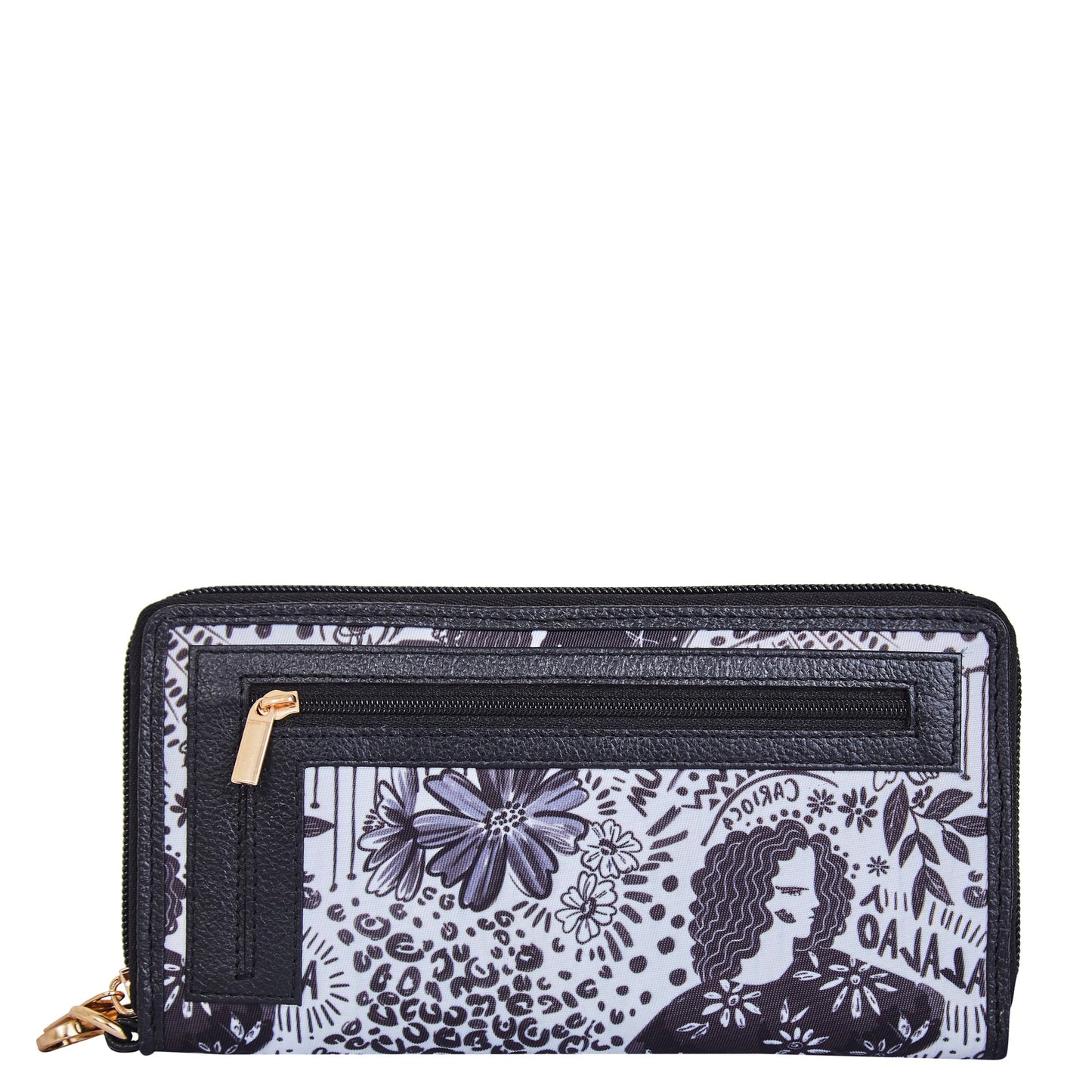 Wholesale Women Black & White Wristlet Wallet - Fabric with Leather Trim