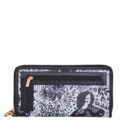 Wholesale Women Black & White Wristlet Wallet - Fabric with Leather Trim