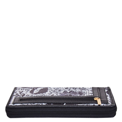 Wholesale Women Black & White Wristlet Wallet - Fabric with Leather Trim