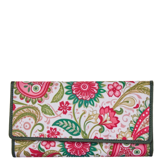 Wholesale Paisley Print Trifold Wallet - Fabric with Leather Trim for Women