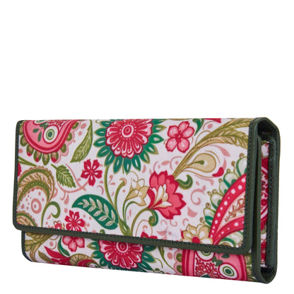 Wholesale Paisley Print Trifold Wallet - Fabric with Leather Trim for Women