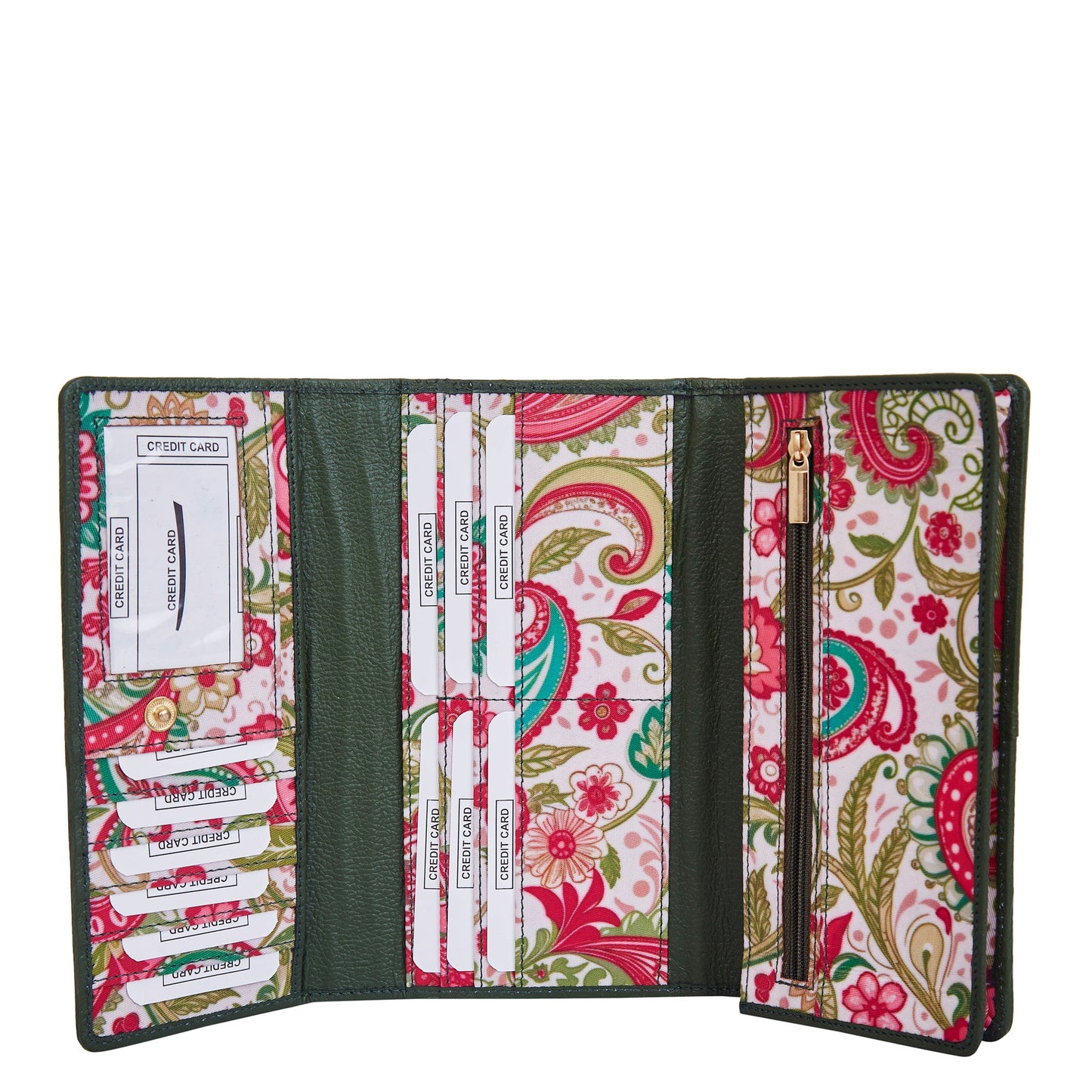 Wholesale Paisley Print Trifold Wallet - Fabric with Leather Trim for Women