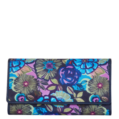 Wholesale Women's Floral Tri-Fold Wallet - Fabric with Leather Trim