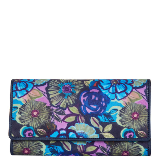 Wholesale Women's Floral Tri-Fold Wallet - Fabric with Leather Trim