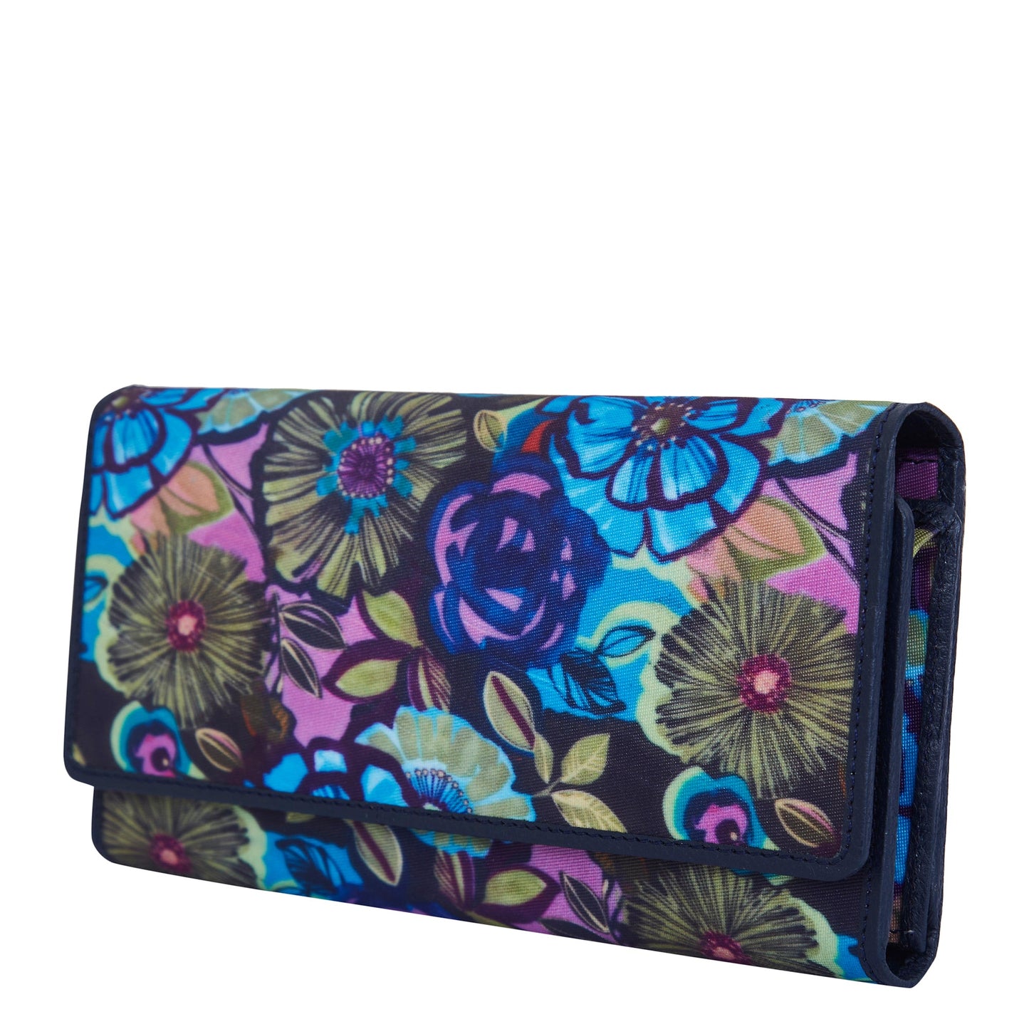 Wholesale Women's Floral Tri-Fold Wallet - Fabric with Leather Trim