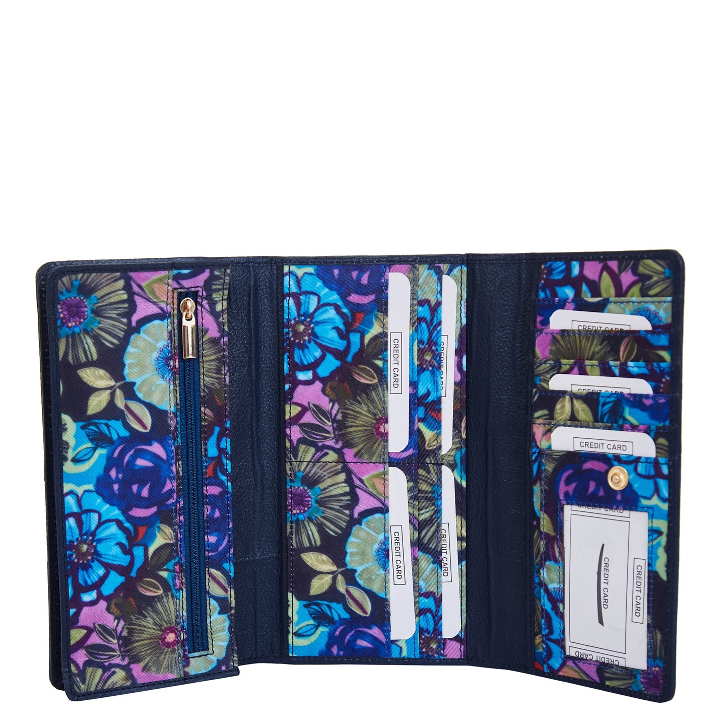 Wholesale Women's Floral Tri-Fold Wallet - Fabric with Leather Trim