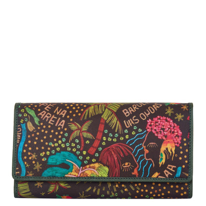 Wholesale Seaside Trifold Wallet - Fabric with Leather Trim for Women