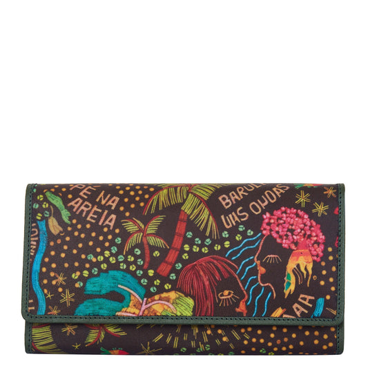 Wholesale Seaside Trifold Wallet - Fabric with Leather Trim for Women
