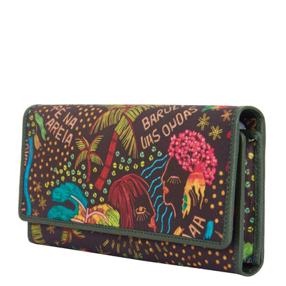 Wholesale Seaside Trifold Wallet - Fabric with Leather Trim for Women