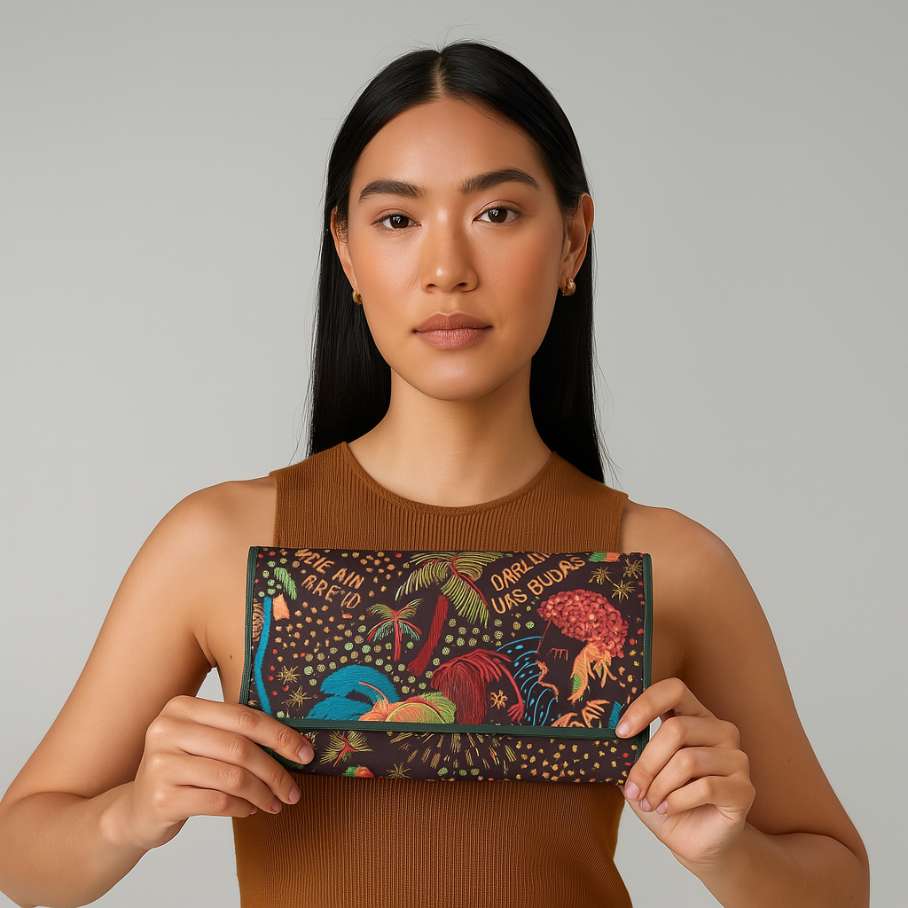 Wholesale Seaside Trifold Wallet - Fabric with Leather Trim for Women