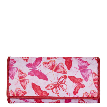 Wholesale Colorful Butterfly Trifold Wallet - Fabric with Leather Trim for Women