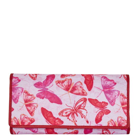 Wholesale Colorful Butterfly Trifold Wallet - Fabric with Leather Trim for Women