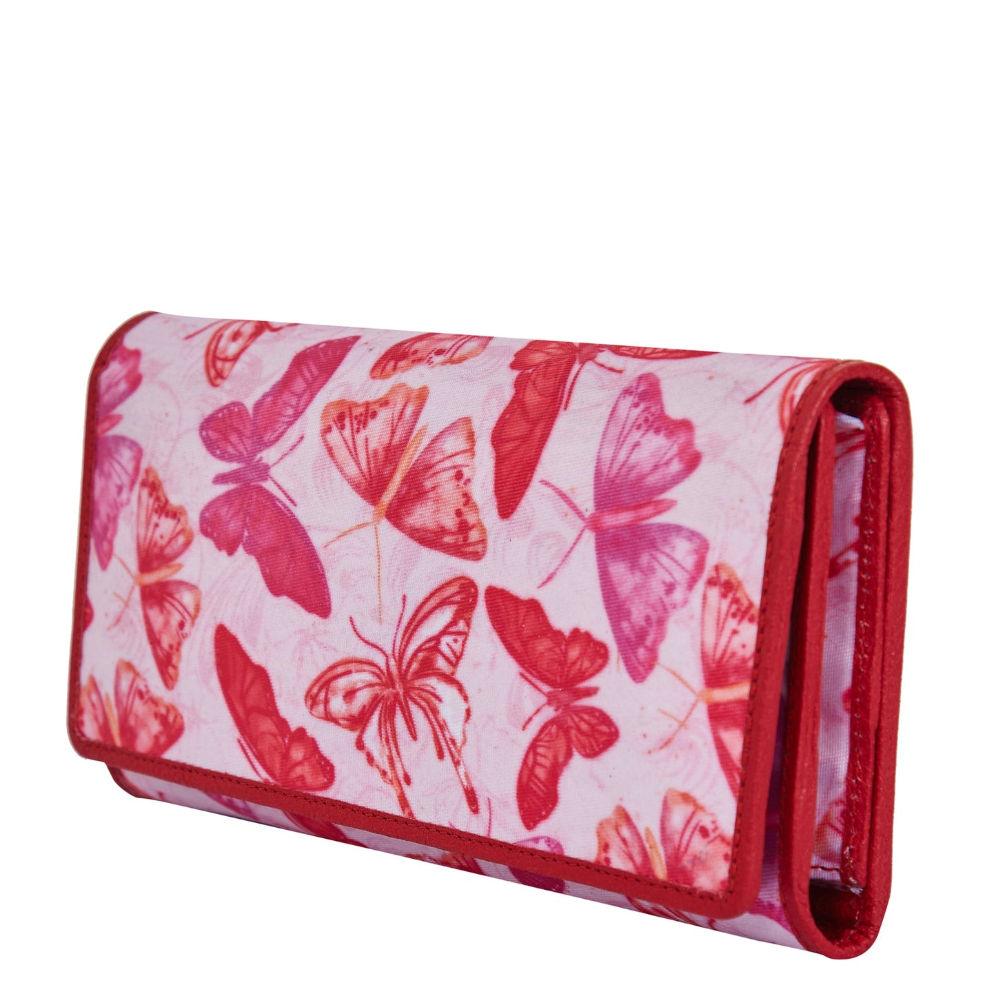 Wholesale Colorful Butterfly Trifold Wallet - Fabric with Leather Trim for Women