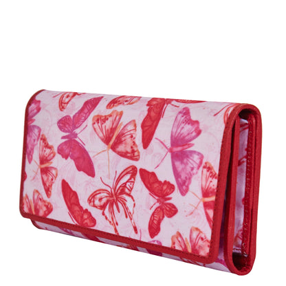 Wholesale Colorful Butterfly Trifold Wallet - Fabric with Leather Trim for Women