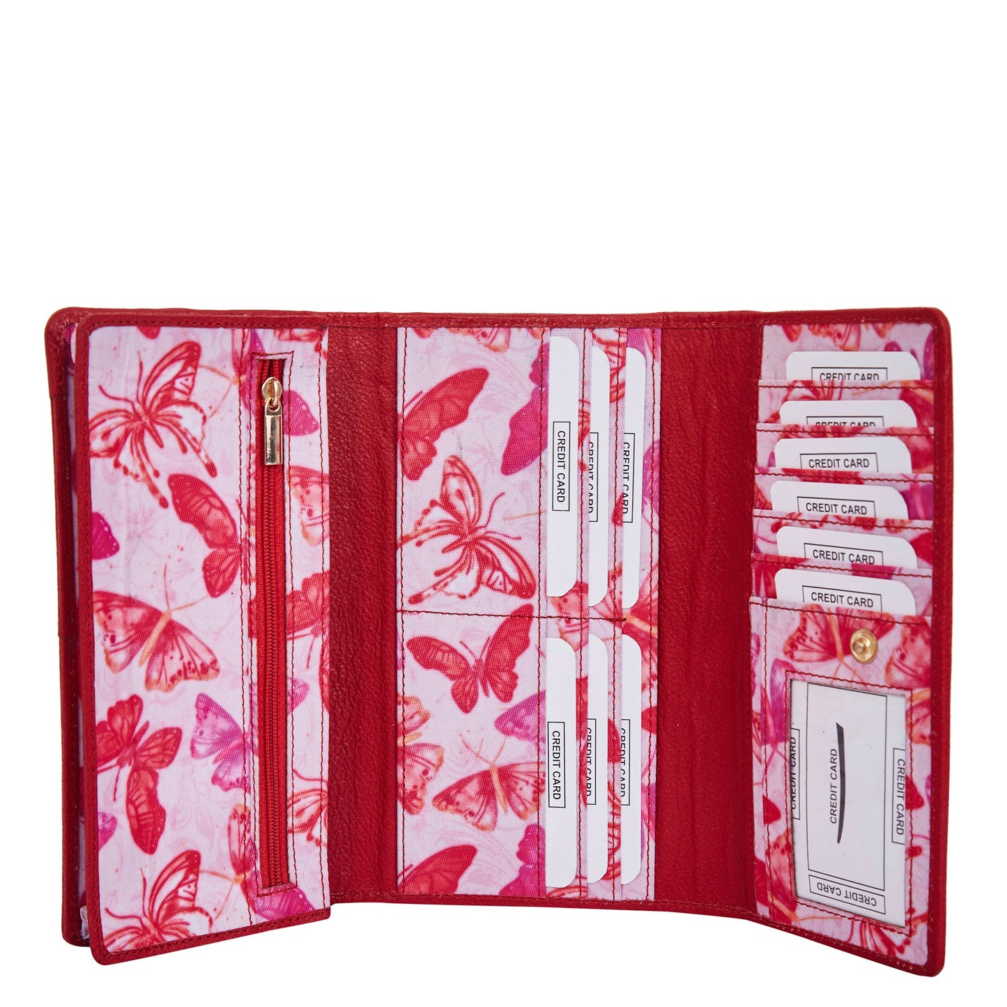 Wholesale Colorful Butterfly Trifold Wallet - Fabric with Leather Trim for Women