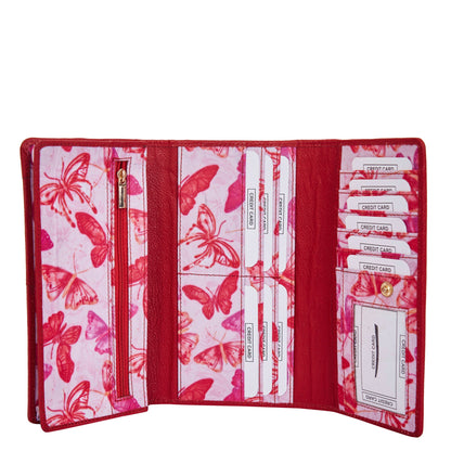 Wholesale Colorful Butterfly Trifold Wallet - Fabric with Leather Trim for Women