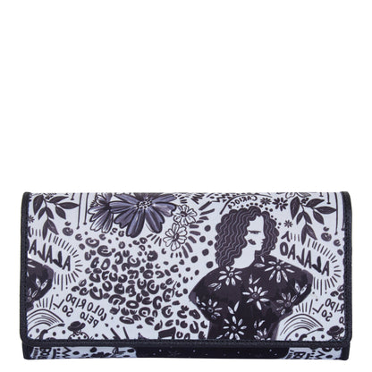 Wholesale Black White Trifold Wallet - Fabric with Leather Trim for women
