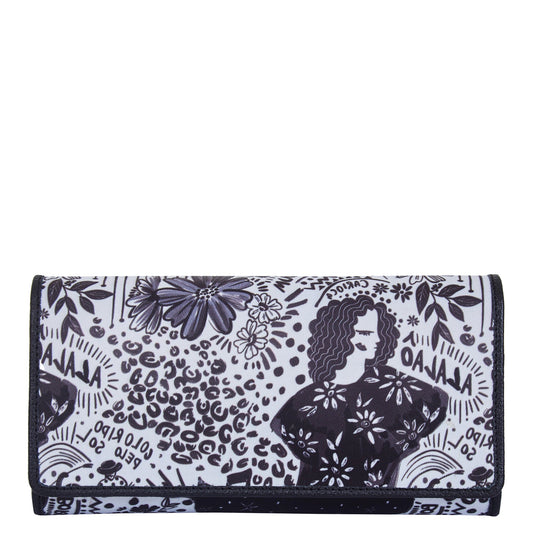 Wholesale Black White Trifold Wallet - Fabric with Leather Trim for women