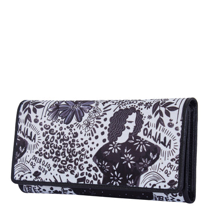 Wholesale Black White Trifold Wallet - Fabric with Leather Trim for women
