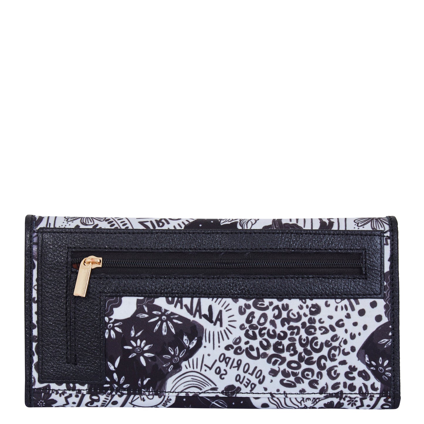 Wholesale Black White Trifold Wallet - Fabric with Leather Trim for women