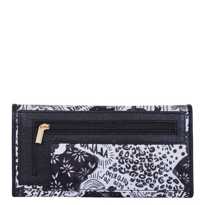 Wholesale Black White Trifold Wallet - Fabric with Leather Trim for women